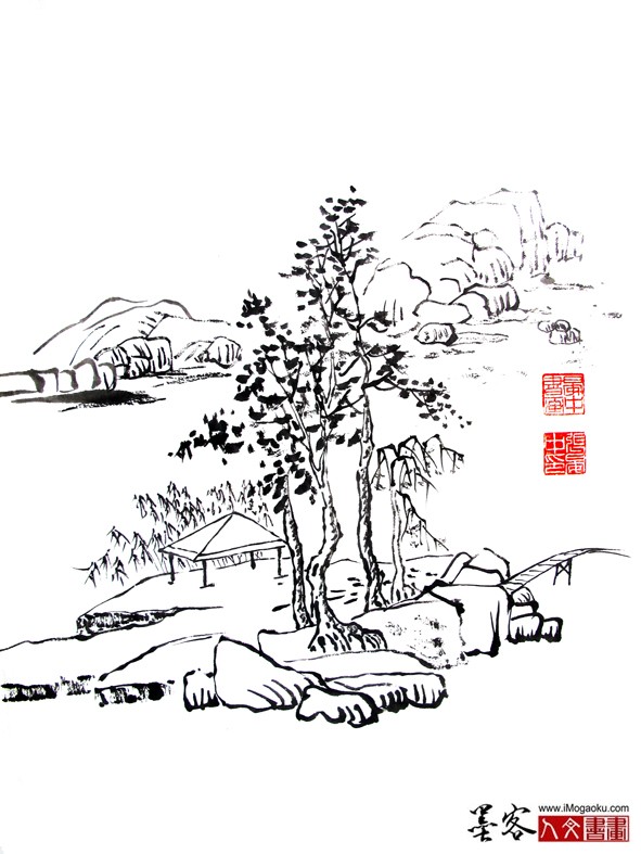晏中国画山水墨稿2