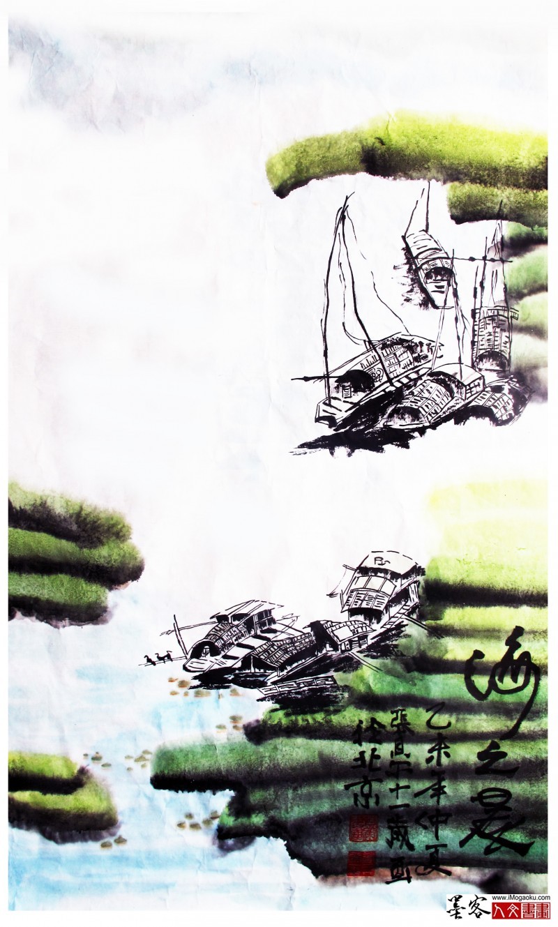 张贝尔11岁国画海之晨2