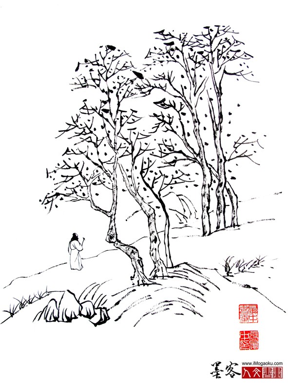 晏中手绘山水画墨稿2301W