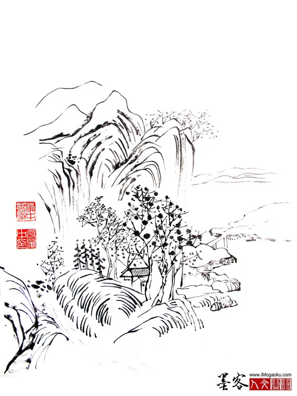 晏中手绘山水画墨稿2308W