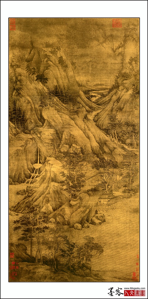 0088-C五代- 董源-溪岸图绢本221.5x110副本w