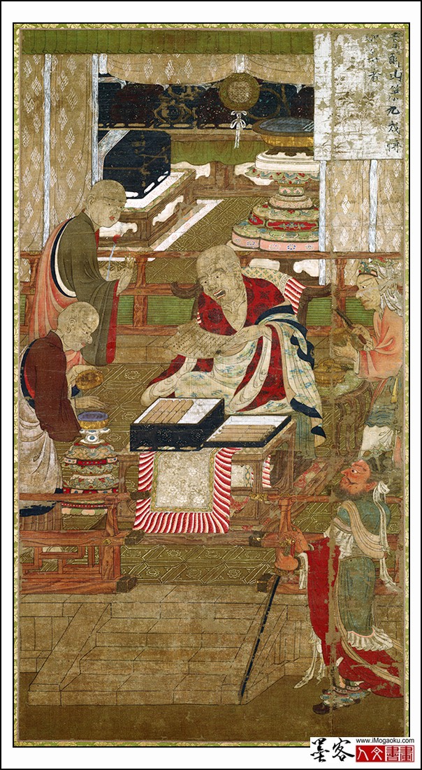 0100-C五代- 高僧贯休 十六罗汉像-戎博迦尊者唐卡布本143x89北京w